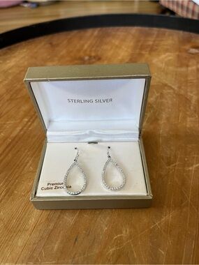 Sterling Silver Teardrop Cubic Zirconia Earrings - Silver